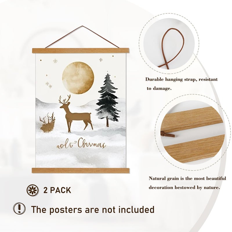 Artmag 2 Pack Magnetic Poster Hanger Frame, 20x28 20x30 20x26 Light Wood Wooden Magnet Canvas Artwork Print Dowel Poster Hangers Frames Hanging Kit (Teak Wood, 20", 2 Packs) - Image 2